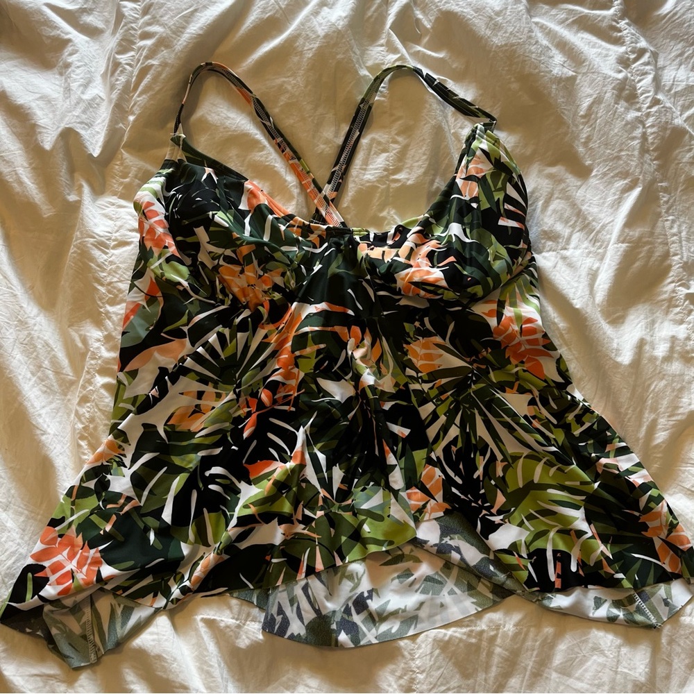 Swimsuits For All Tropical Green Print Tankini Top